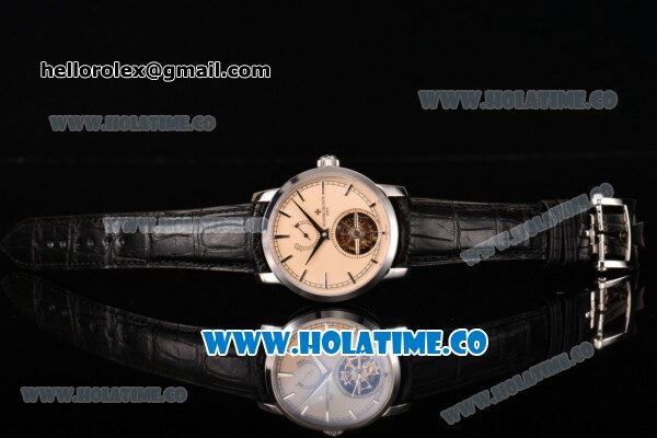 Vacheron Constantin Patrimony Swiss Tourbillon Manual Winding Steel Case with Beige Dial Black Alligator Strap and Stick Markers - Click Image to Close